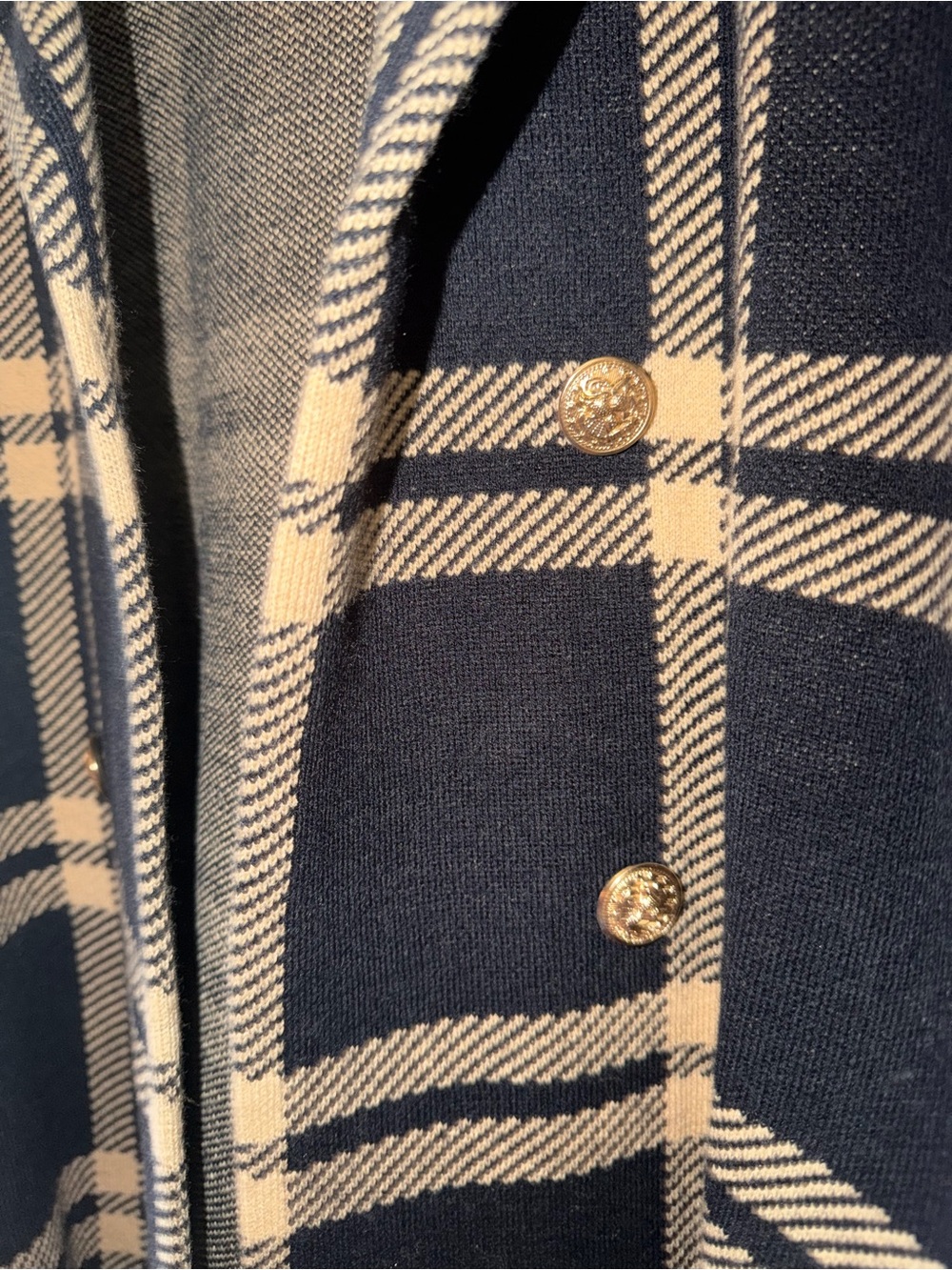 Anne Klein Black and Beige Plaid Double-Breasted Pea Coat - Picture 5 of 7